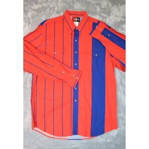 Vintage Open Range Shirt Mens XXL Blue Color Block‎ 90s Y2K Red & Navy Western